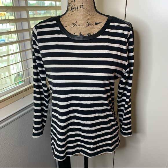 J. Crew Tops - J. Crew Striped Faux Leather Sleeve Stripe Top